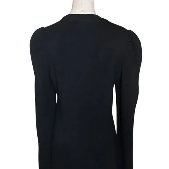 Revamped Womens Black Long Sleeve Midi Dress Size S Puff Sleeve Round Neck - Picture 8 of 16